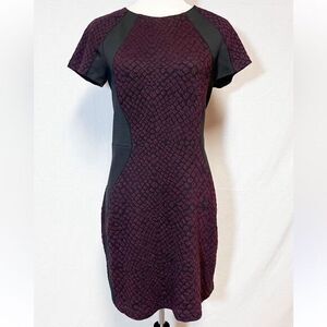 Rebecca Taylor Women's Black Purple Textured Sheath Dress Size 10 Short Sleeve